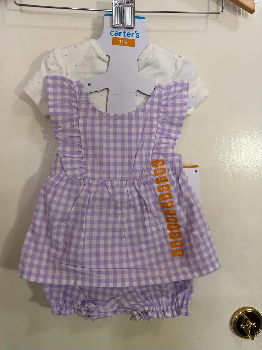 Carter's Lavender Gingham Baby Girls Dress 3 piece Set - 12M (171)